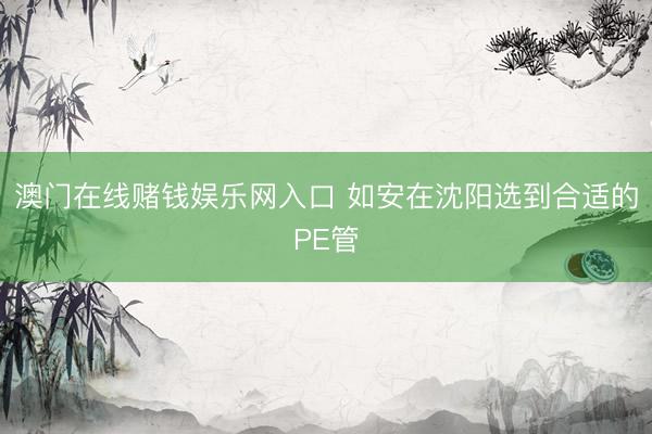 澳门在线赌钱娱乐网入口 如安在沈阳选到合适的PE管