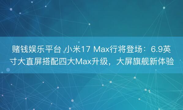 赌钱娱乐平台 小米17 Max行将登场：6.9英寸大直屏搭配四大Max升级，大屏旗舰新体验