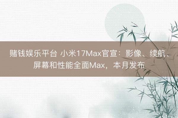 赌钱娱乐平台 小米17Max官宣：影像、续航、屏幕和性能全面Max，本月发布