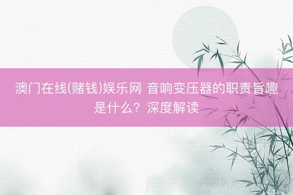 澳门在线(赌钱)娱乐网 音响变压器的职责旨趣是什么？深度解读