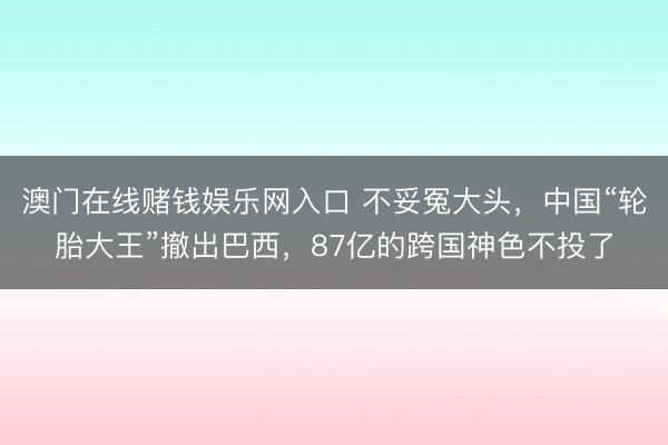 澳门在线赌钱娱乐网入口 不妥冤大头，中国“轮胎大王”撤出巴西，87亿的跨国神色不投了