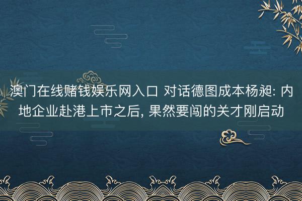澳门在线赌钱娱乐网入口 对话德图成本杨昶: 内地企业赴港上市之后， 果然要闯的关才刚启动