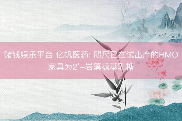 赌钱娱乐平台 亿帆医药: 咫尺已在试出产的HMO家具为2’-岩藻糖基乳糖